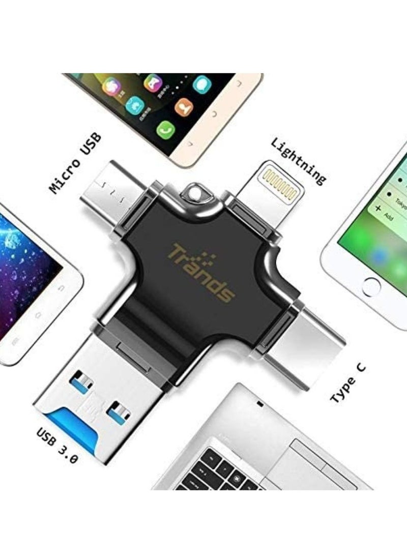 4 in 1 USB OTG TF Micro SD Card Reader Adapter for Lightning For iPhone XS Max, XS,X, Android Type C for Samsung