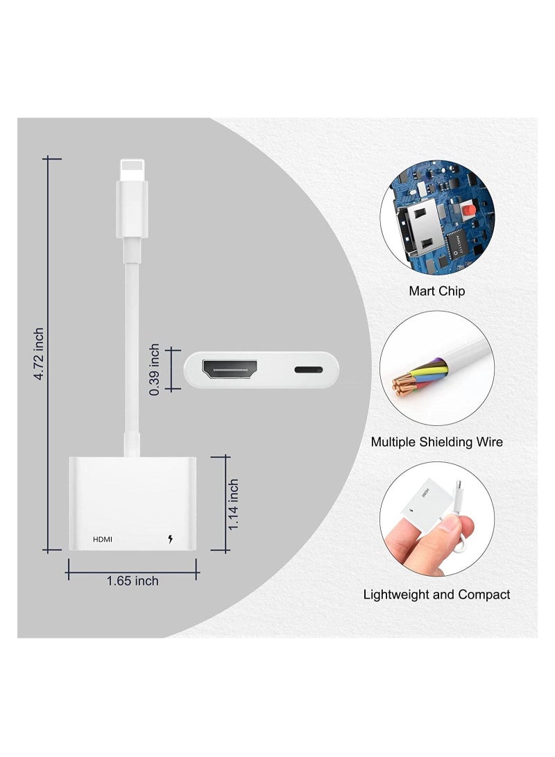 Lightning to HDMI Adapter,Digital AV Adapter iPhone,iPad to HDMI,(No Need Power) 1080P Video & Audio Sync Screen Connector Compatible iPhone,iPad