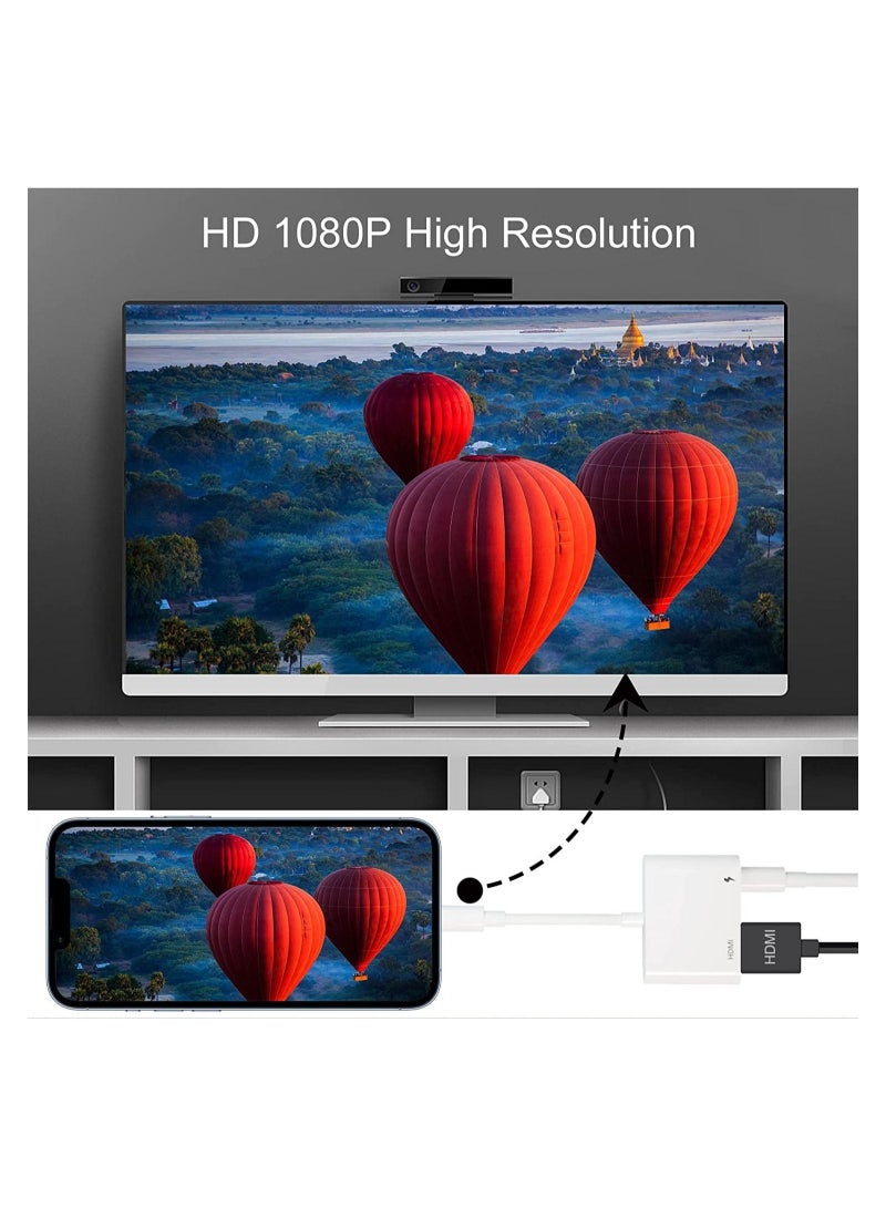 Lightning to HDMI Adapter,Digital AV Adapter iPhone,iPad to HDMI,(No Need Power) 1080P Video & Audio Sync Screen Connector Compatible iPhone,iPad