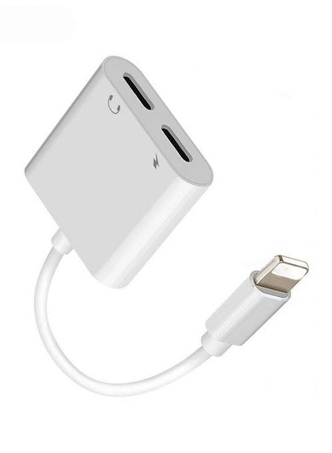 2-In-1 Lightning To Audio Jack And Charger Adapter For Apple iPhone White