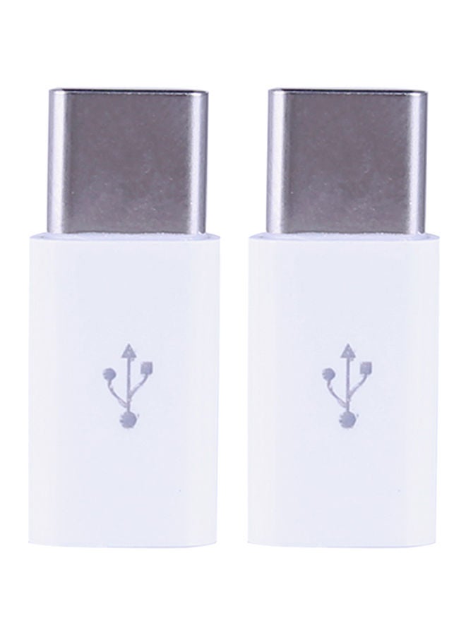 2-Piece Type-C Male To Micro USB Female Converter Adapter White