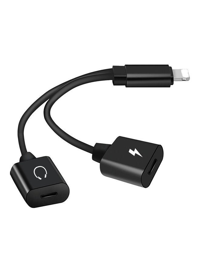 Mini Lightning Splitter Audio Aux With Dual Ports Black