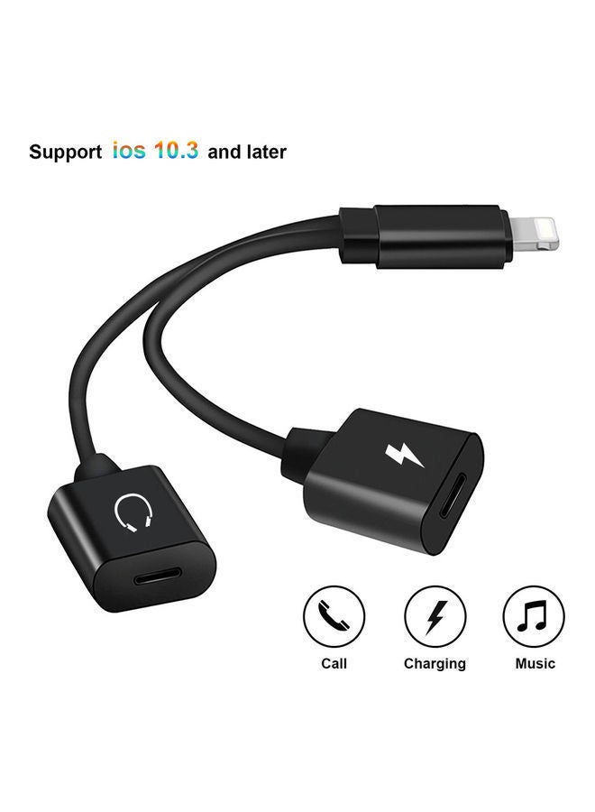 Mini Lightning Splitter Audio Aux With Dual Ports Black