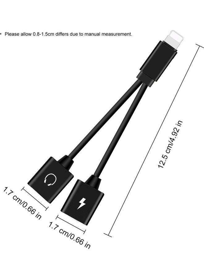 Mini Lightning Splitter Audio Aux With Dual Ports Black