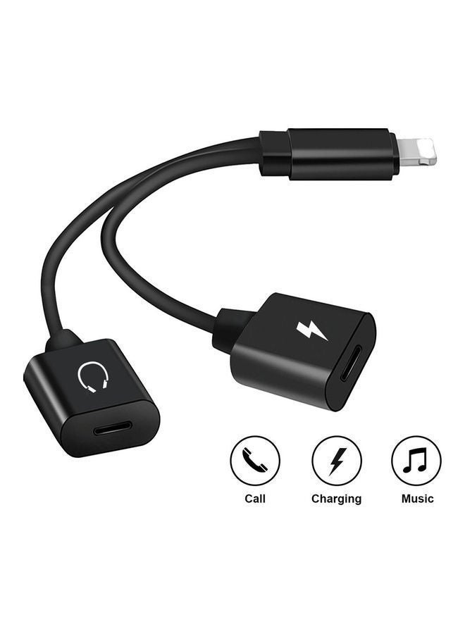 Mini Lightning Splitter Audio Aux With Dual Ports Black