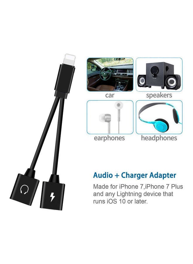 Mini Lightning Splitter Audio Aux With Dual Ports Black