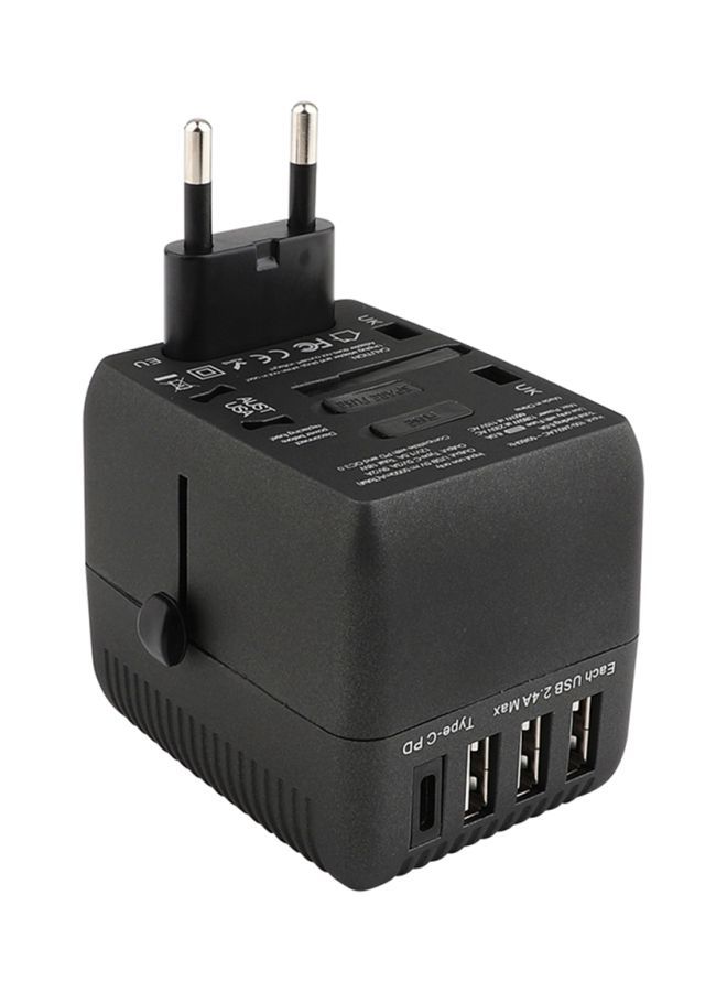 Universal Travel USB Adapter Black