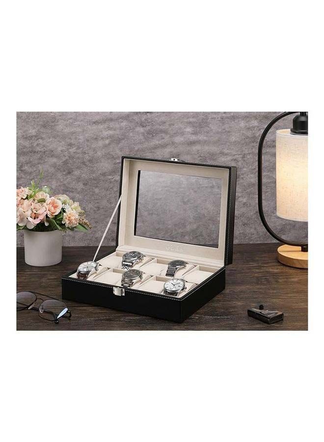 Watch Box 10 Slot PU Leather Top Glass Display Storage Jewllery Case Organizer