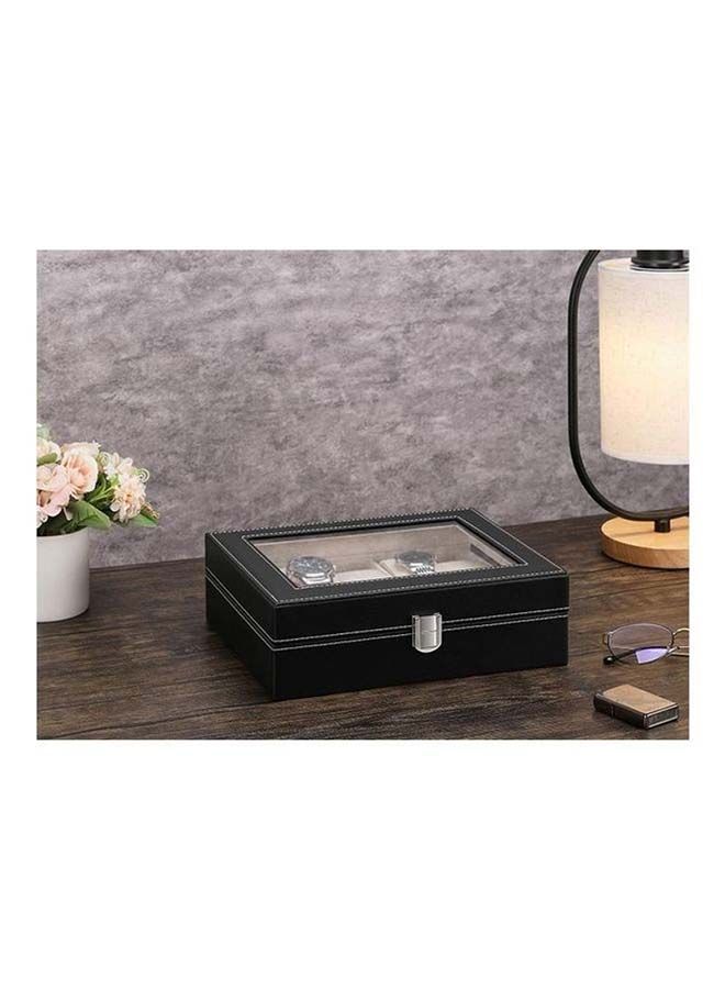 Watch Box 10 Slot PU Leather Top Glass Display Storage Jewllery Case Organizer