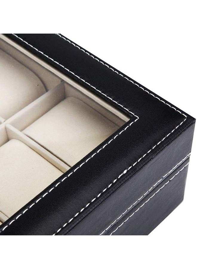 Watch Box 10 Slot PU Leather Top Glass Display Storage Jewllery Case Organizer