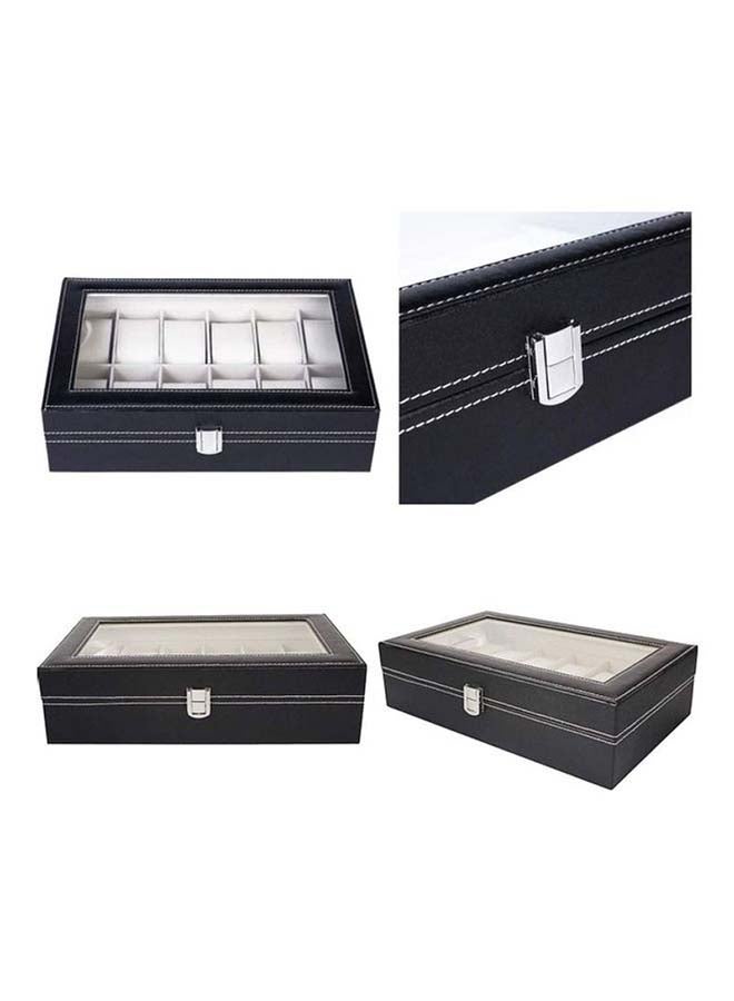 Watch Box 12 Slot PU Leather Top Glass Display Storage Jewllery Case Organizer