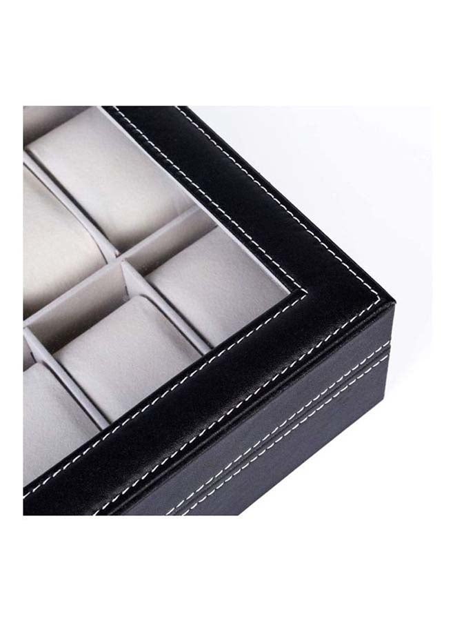 Watch Box 12 Slot PU Leather Top Glass Display Storage Jewllery Case Organizer