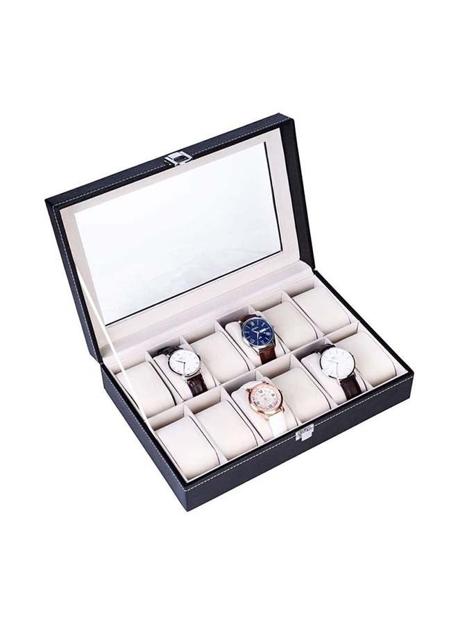 Watch Box 12 Slot PU Leather Top Glass Display Storage Jewllery Case Organizer