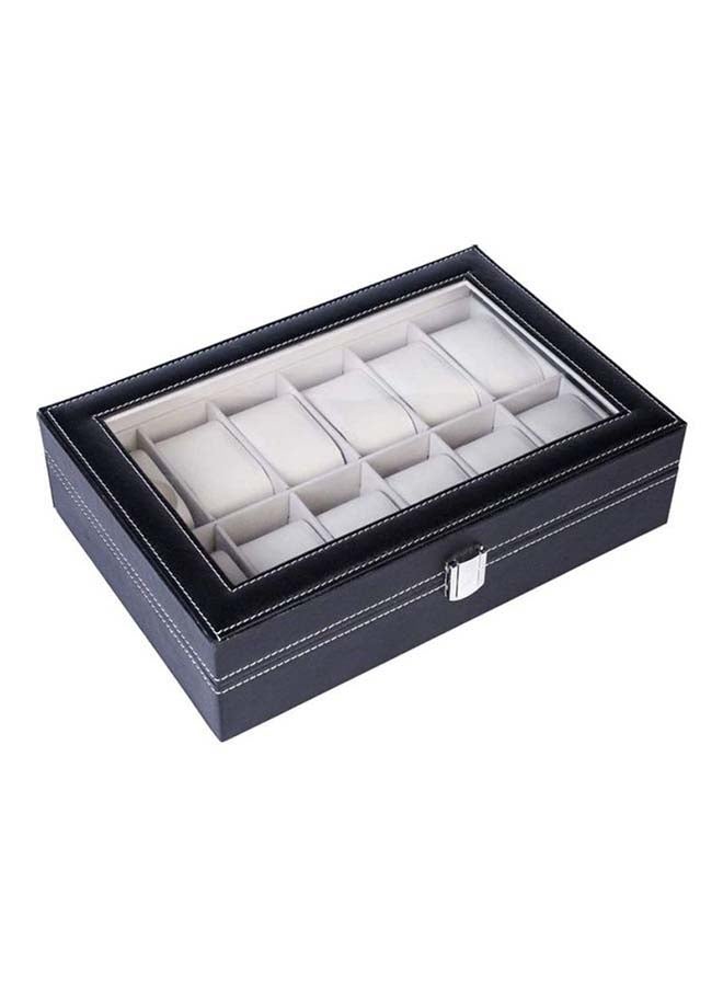 Watch Box 12 Slot PU Leather Top Glass Display Storage Jewllery Case Organizer