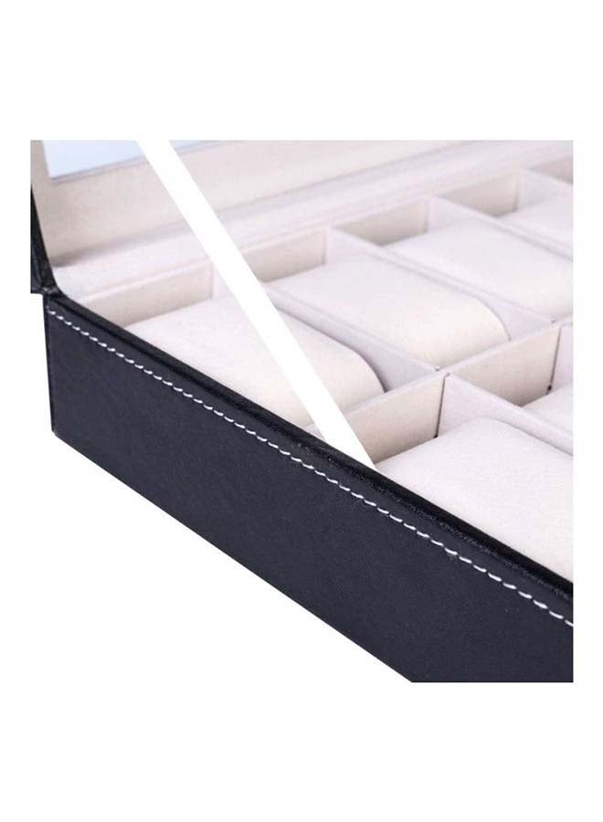 Watch Box 12 Slot PU Leather Top Glass Display Storage Jewllery Case Organizer