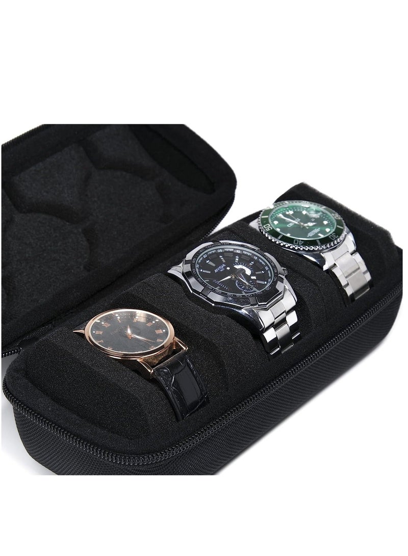 Watch Travel Case Roll Storage and Organizer for Men Women Zipper Box with Anti-move Pillow Black 3 Slot Not Include