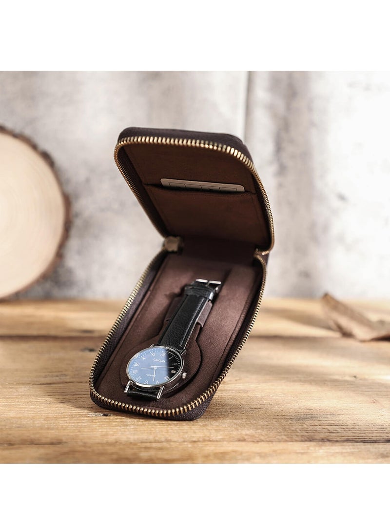 Watch Case Holder Crazy Horse Leather Case 1 Pcs Watch Bag Zipper Travel Storage