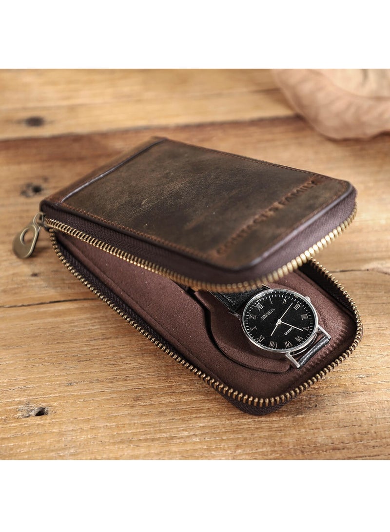 Watch Case Holder Crazy Horse Leather Case 1 Pcs Watch Bag Zipper Travel Storage