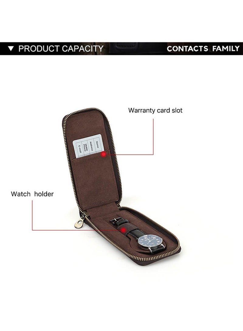Watch Case Holder Crazy Horse Leather Case 1 Pcs Watch Bag Zipper Travel Storage