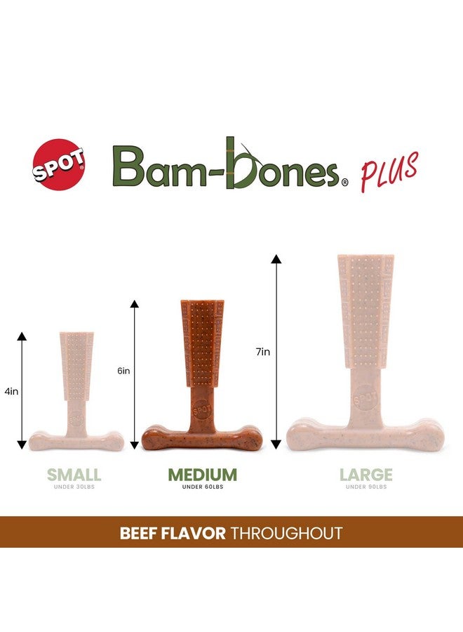 Bam Bones Plus T Bone Bamboo Fiber & Nylon, Durable Long Lasting Dog Chew For Aggressive Chewers Great Toy For Adult Dogs & Teething Puppies Under 60Lbs, Non Splintering, 6In, Beef Flavor