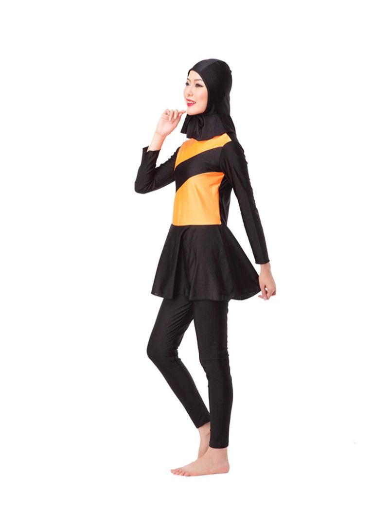 3-Piece Long Sleeve Burkini Black/Orange