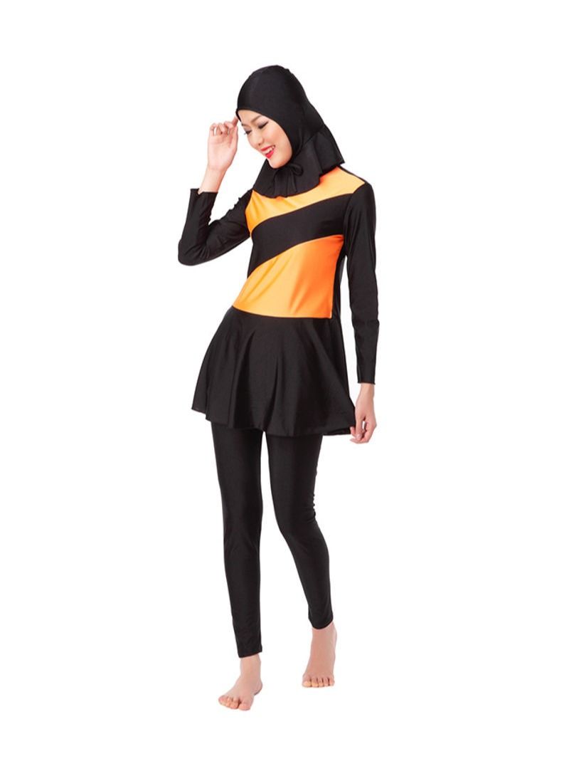 3-Piece Long Sleeve Burkini Black/Orange