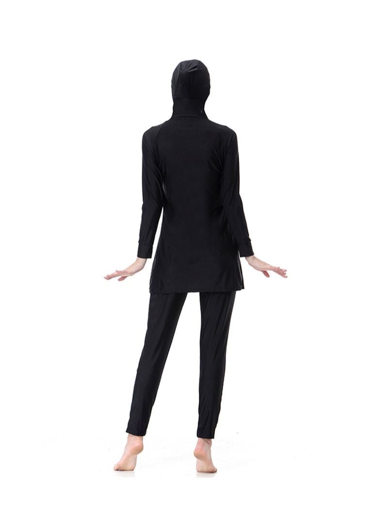 2-Piece Nylon Long Sleeves Burkini Set Black/White