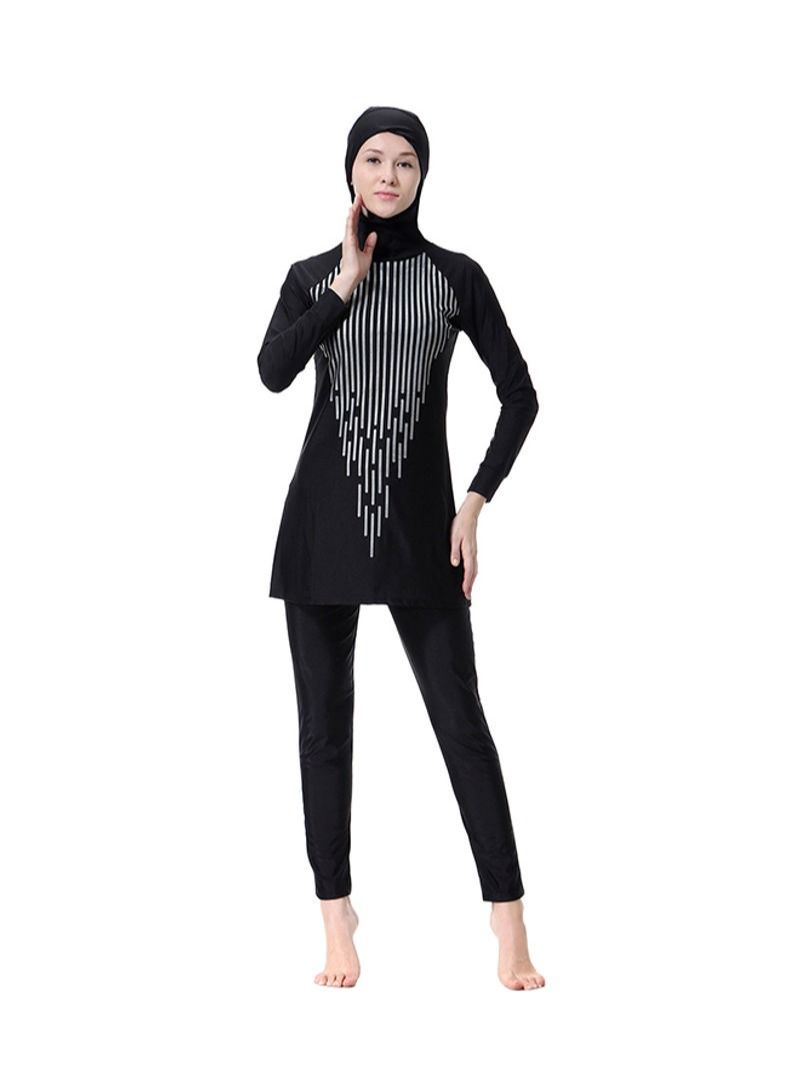 2-Piece Nylon Long Sleeves Burkini Set Black/White