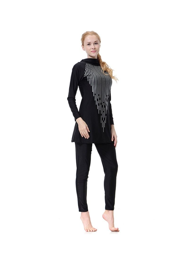 2-Piece Nylon Long Sleeves Burkini Set Black/White