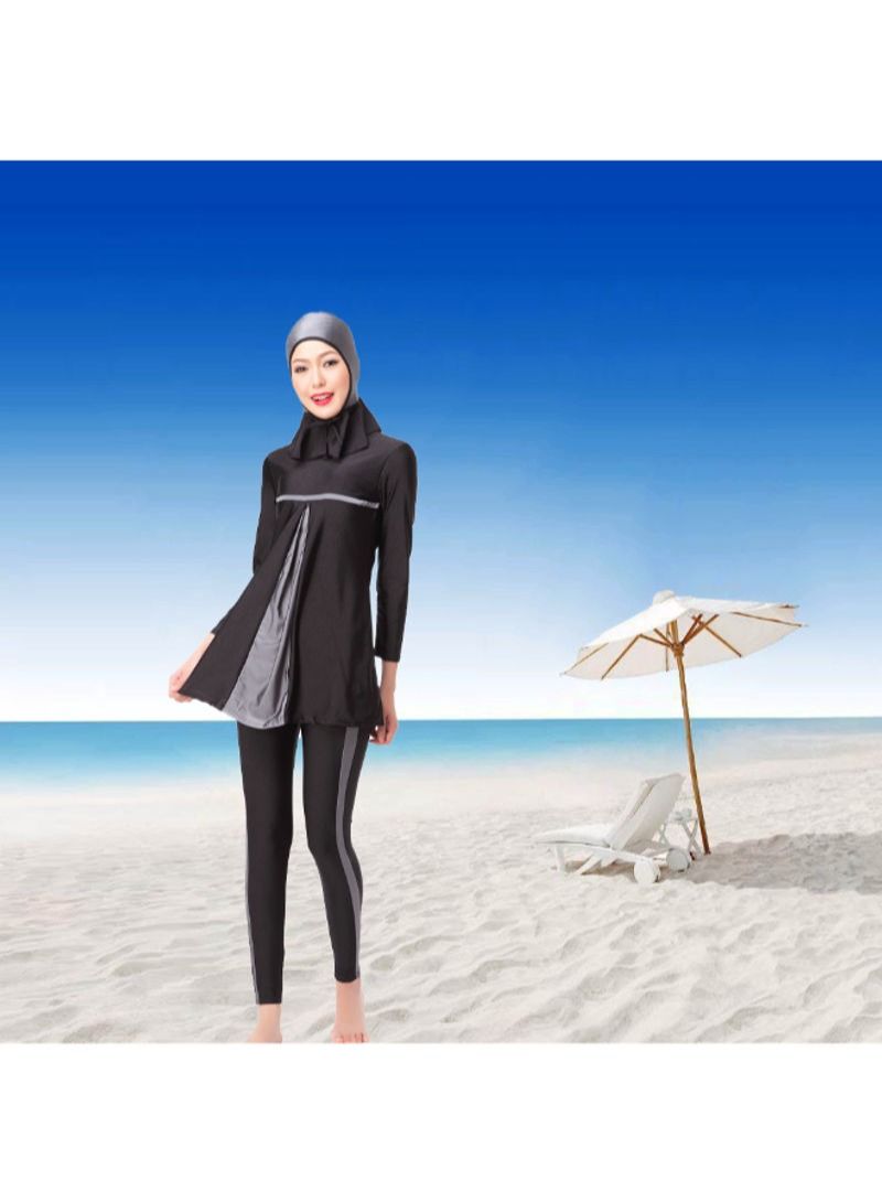 3-Piece Anti Exposure Burkinis Set Black/Grey