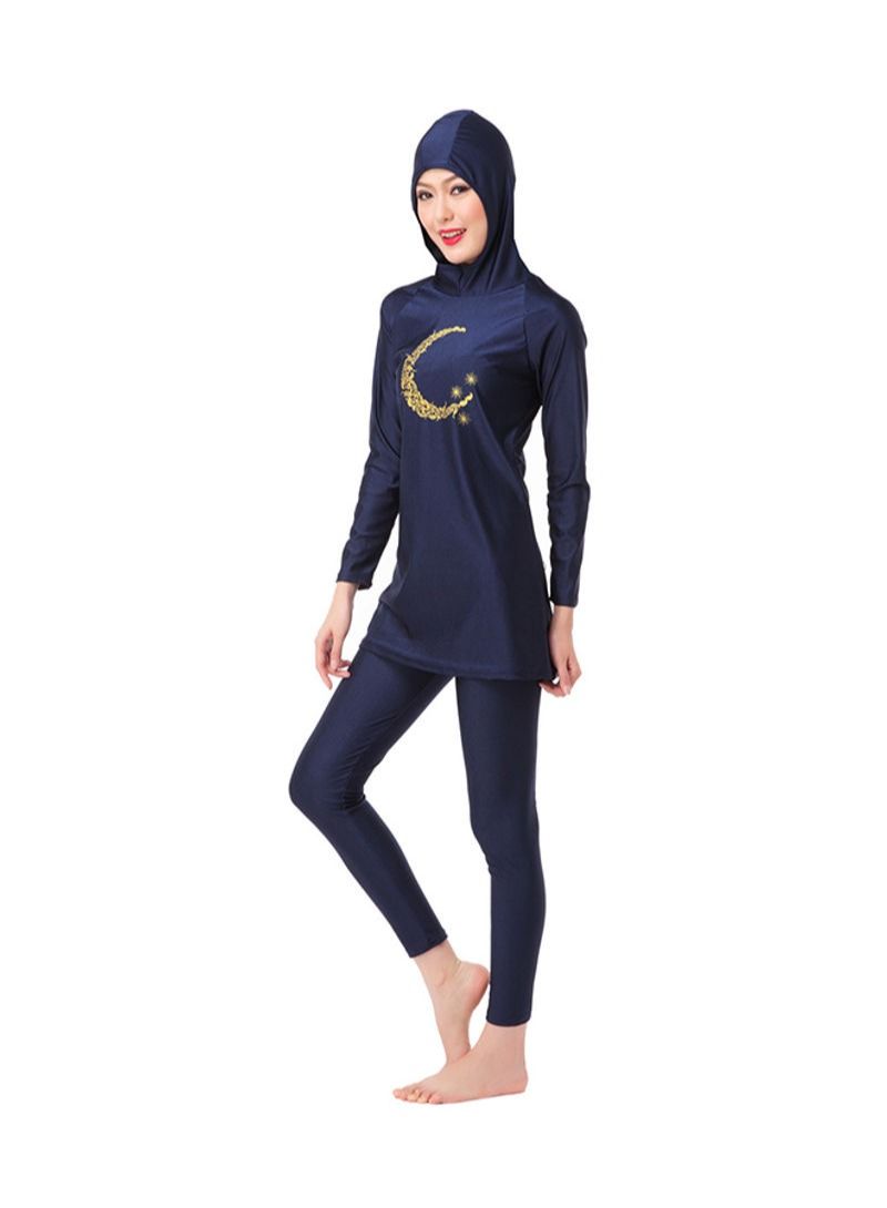 Long Sleeve Hooded Neck Burkini Navy Blue