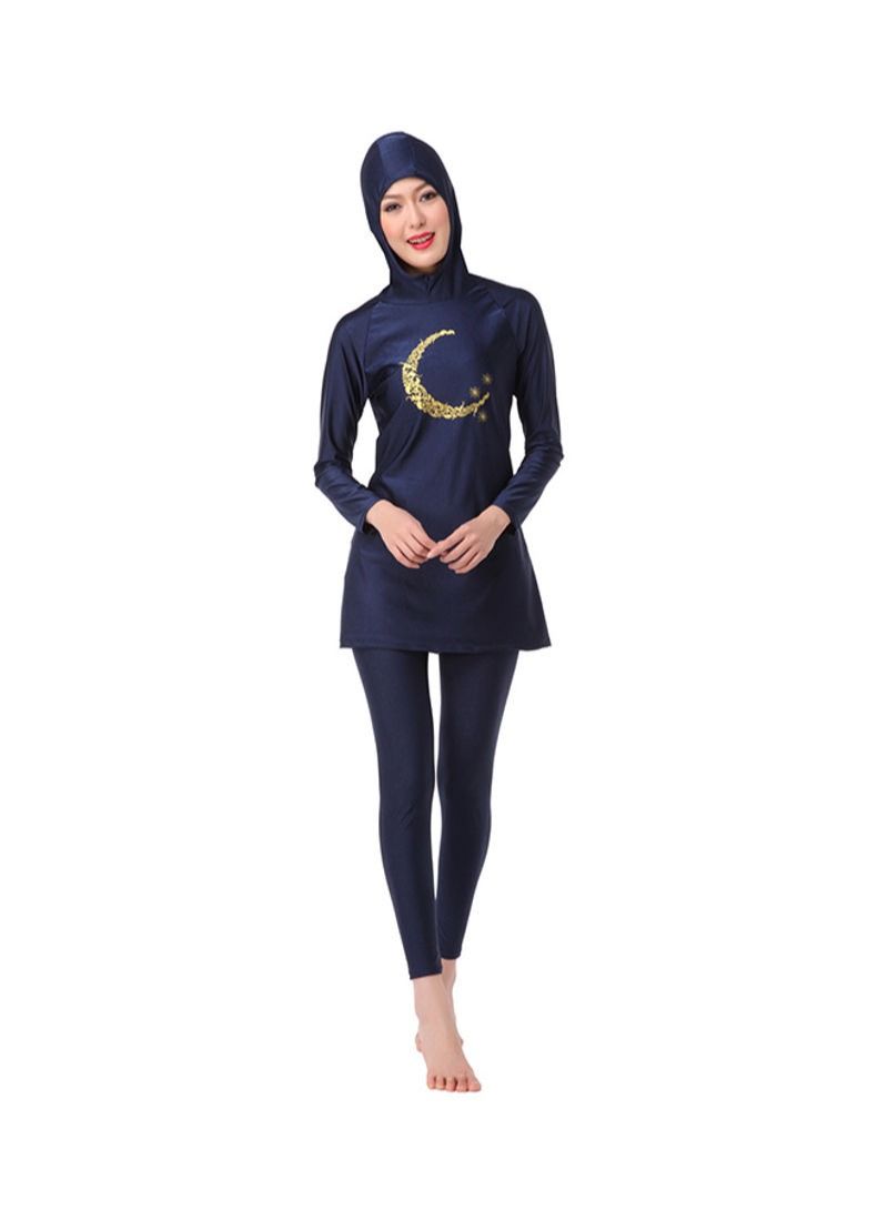 Long Sleeve Hooded Neck Burkini Navy Blue