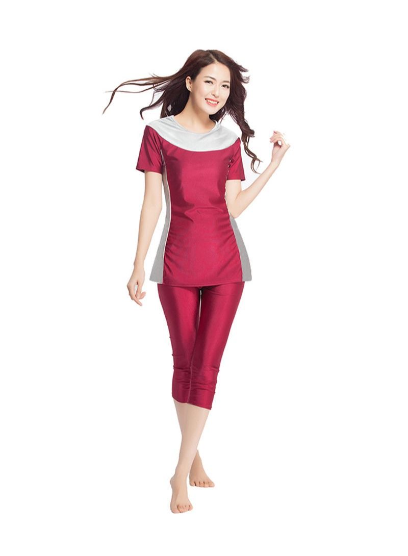 2-Piece Burkini Set Wine Red/Grey