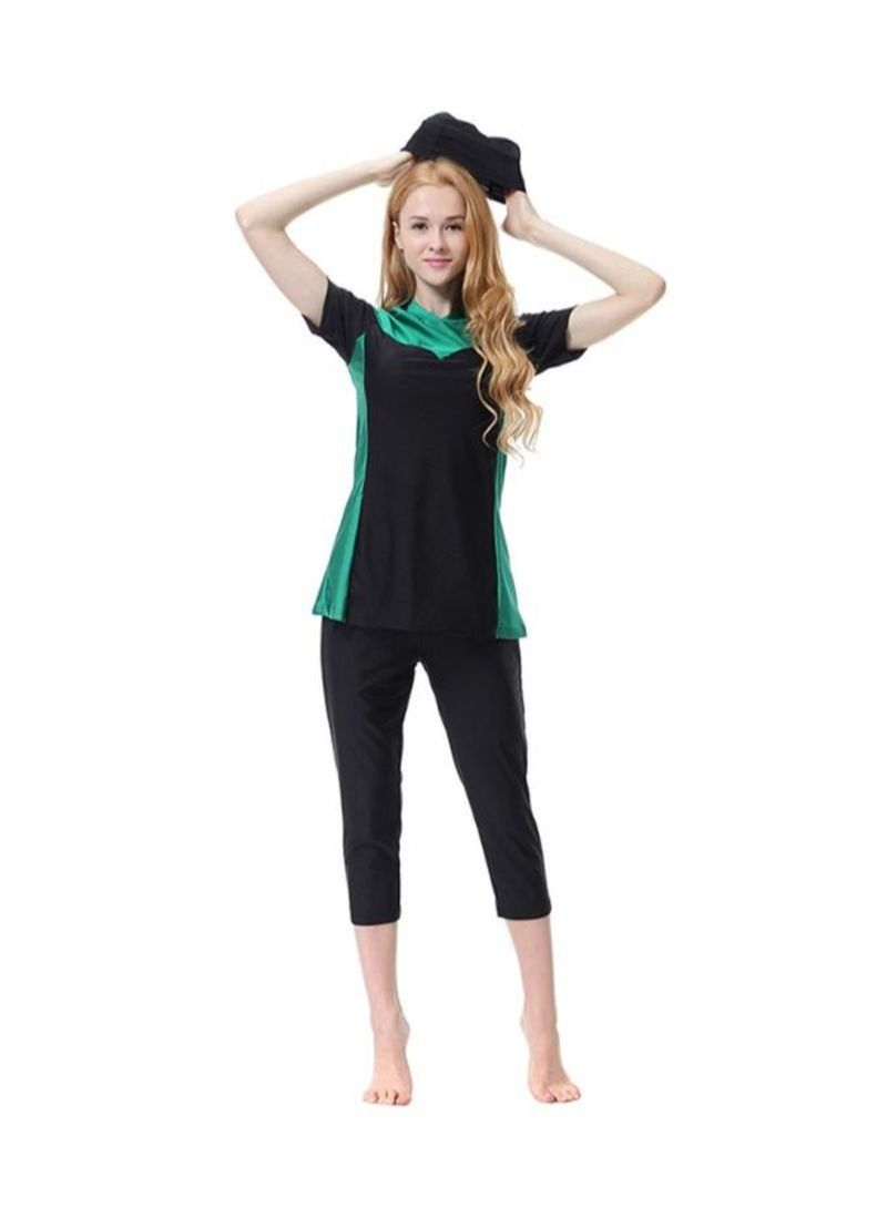 3-Piece Short Sleeve Burkini Black/Green