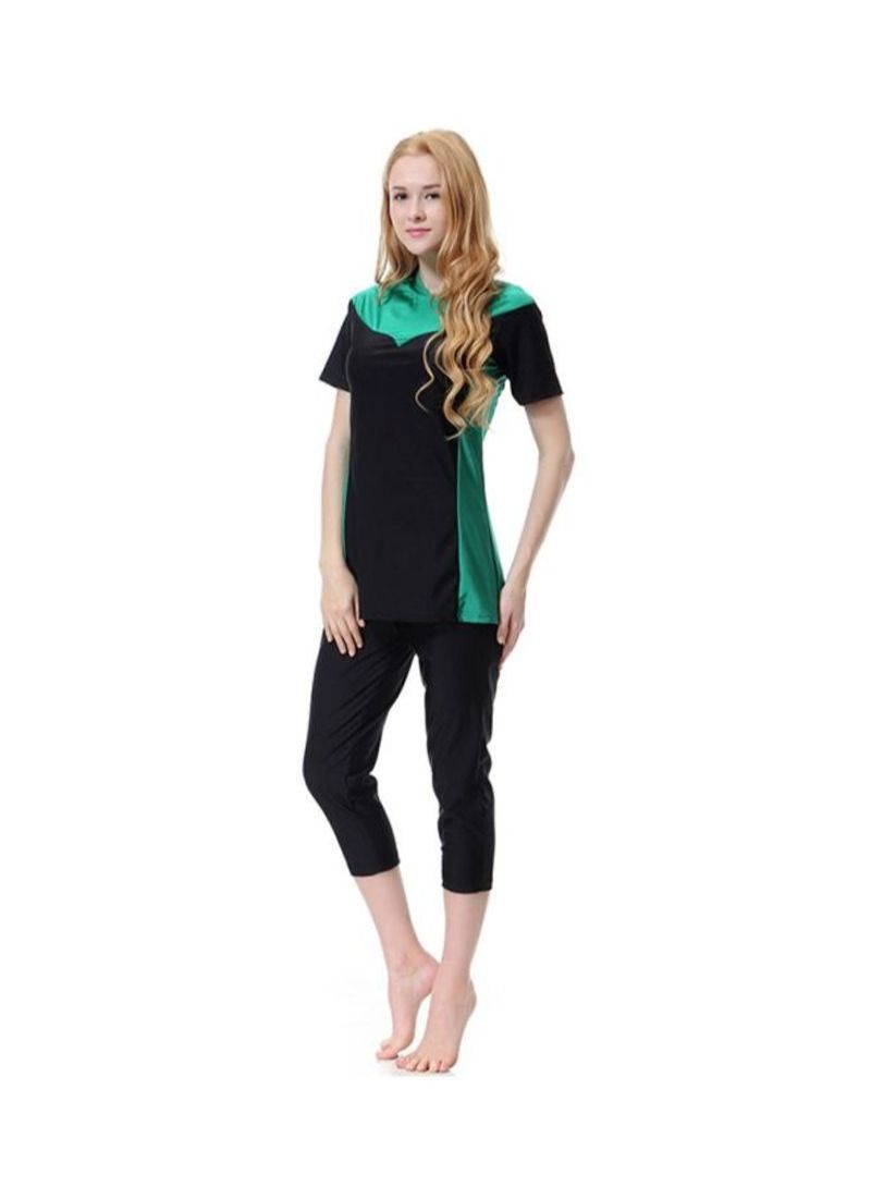 3-Piece Short Sleeve Burkini Black/Green