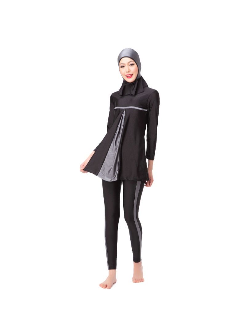 3-Piece Sun Protection Muslim Stitching Conservative Swimsuit Grey