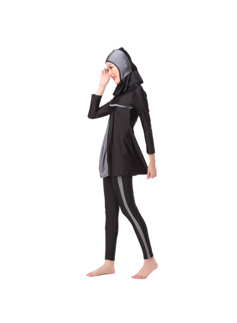 3-Piece Sun Protection Muslim Stitching Conservative Swimsuit Grey