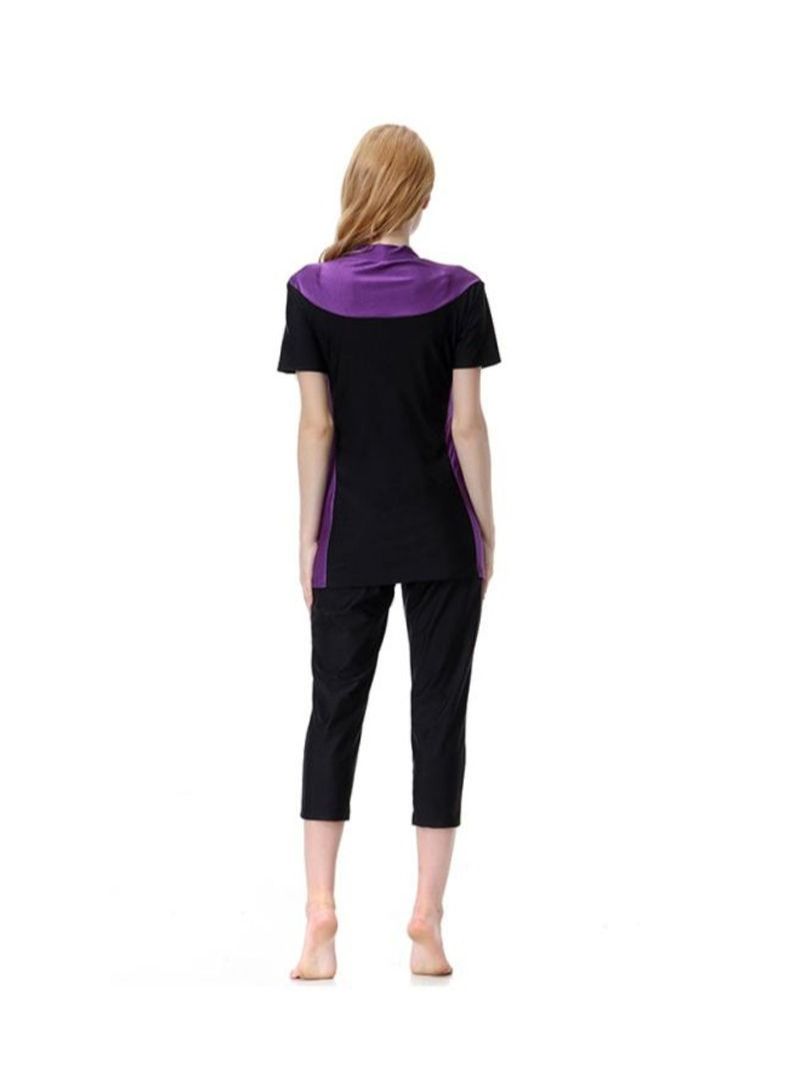 3-Piece Short Sleeves Burkini Black/Purple