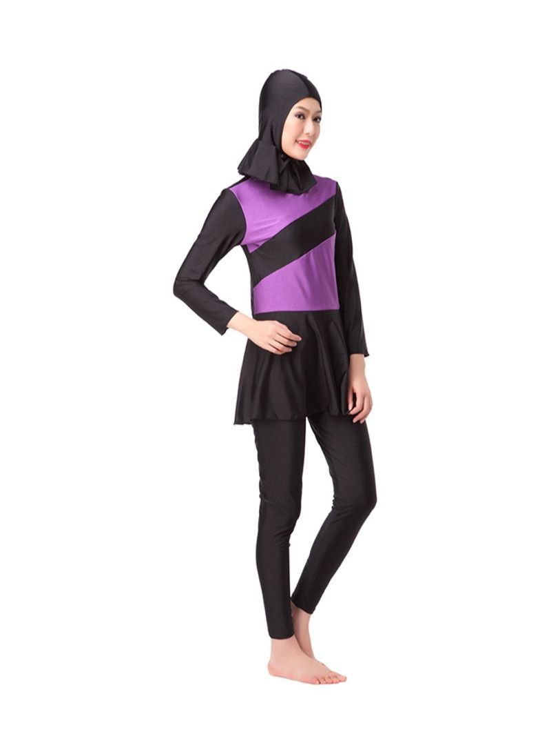 Two-Tone Long Sleeve Burkini Black/Purple