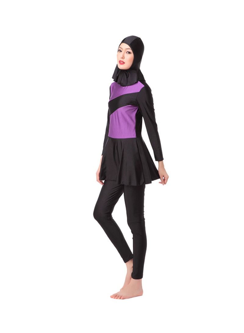 Two-Tone Long Sleeve Burkini Black/Purple