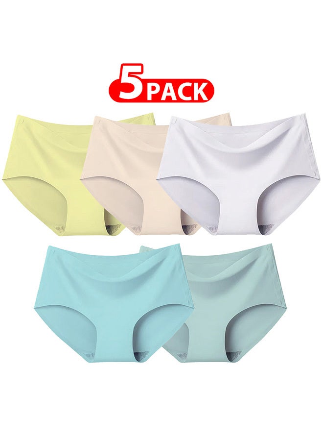 5 Packs Women's Underwear Silk Women Lingerie Seamless Women High Rise Underwear Multicolour/Size Guide: 155/80 (S) - 160/85 (M) -165/90 (L) -170/95 (XL)