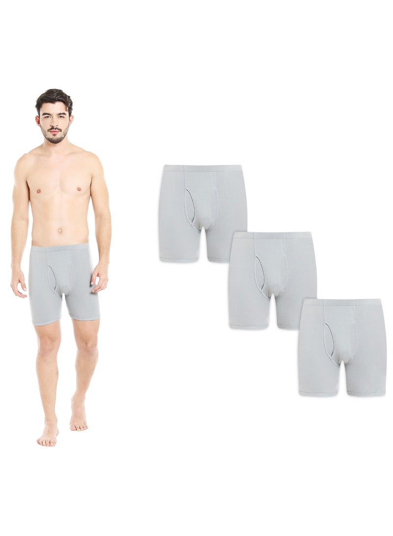 MEN'S COTTON BOXER BRIEF SHORTS (PACK OF 3) - GREY