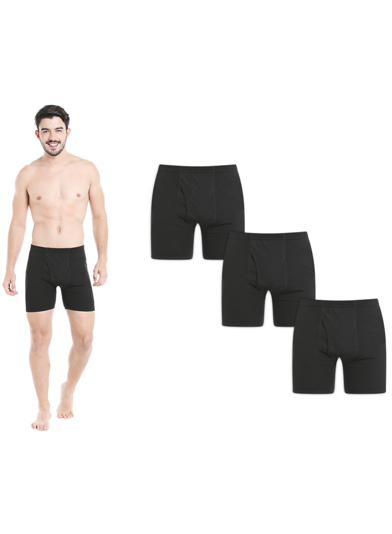 MEN'S COTTON BOXER BRIEF SHORTS (PACK OF 3) - BLACK