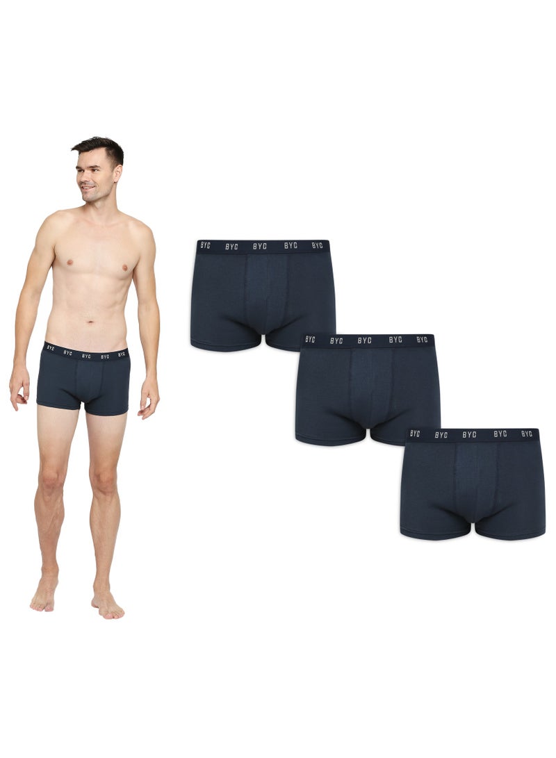 MEN'S COTTON BOXER BRIEF TRUNKS (PACK OF 3) - NAVY BLUE