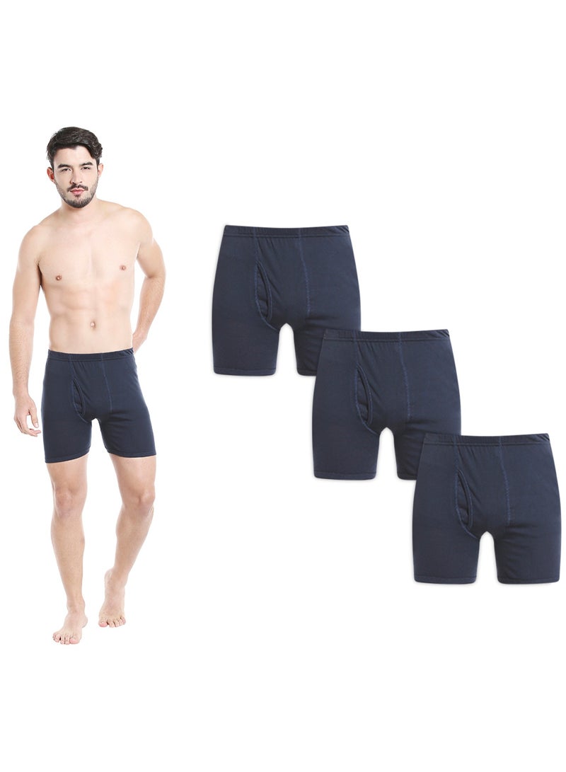 MEN'S COTTON BOXER BRIEF SHORTS (PACK OF 3) - NAVY BLUE