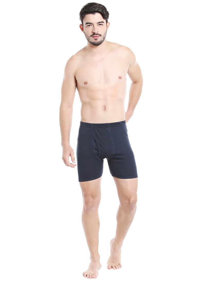 MEN'S COTTON BOXER BRIEF SHORTS (PACK OF 3) - NAVY BLUE
