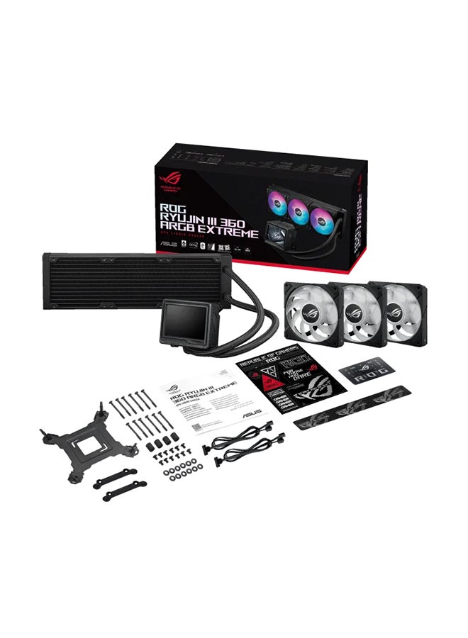 ROG Ryujin III 360 ARGB Extreme Liquid CPU Cooler, 360mm Radiator, Customizable ARGB Lighting, High-Performance Asetek Pump, Dual 120mm PWM Fans for Optimal Airflow, Enhanced Cooling Efficiency, Integrated Fan Control with ASUS Aura Sync, Compatible with Intel LGA 1700/1200/115x and AMD AM5/AM4 sockets, Durable FEP Tubing for Improved Flow, Easy Installation | 90RC0131-M0EAY0 Black