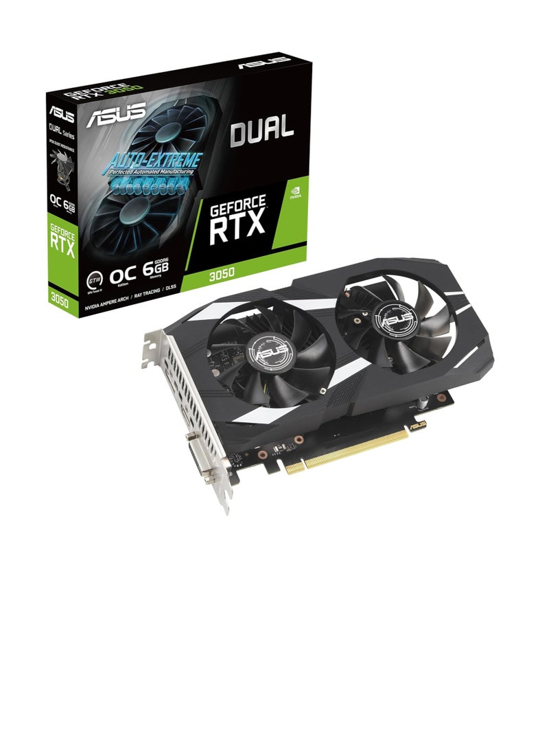 Dual NVIDIA GeForce RTX 3050 6GB OC Edition Gaming Graphics Card - PCIe 4.0, 6GB GDDR6 Memory, HDMI 2.1, DisplayPort 1.4a, 2-Slot Design, Axial-tech Fan Design, 0dB Technology, Steel Bracket