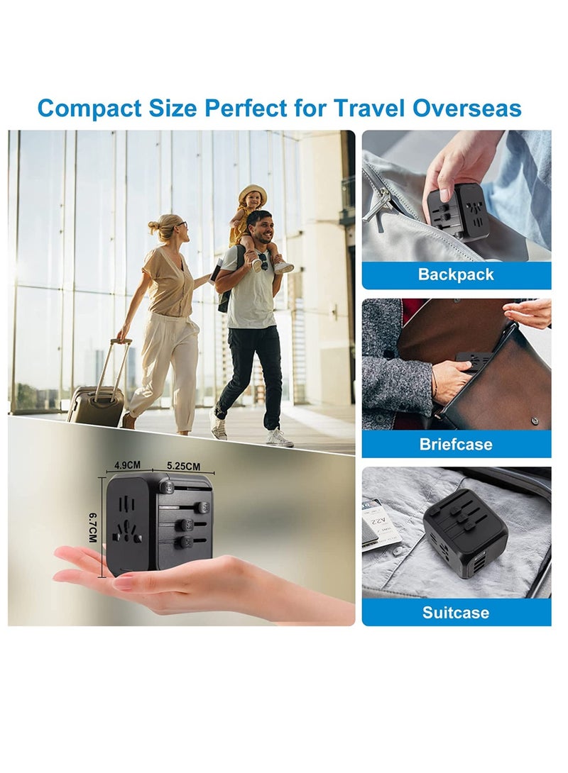 International Power Plug Adapter with 3 USB Ports & 1 Type-C Port (5V/3A), 4 AC Outlet Adaptor Charger for US to Most of Europe Iceland Spain Italy France Germany