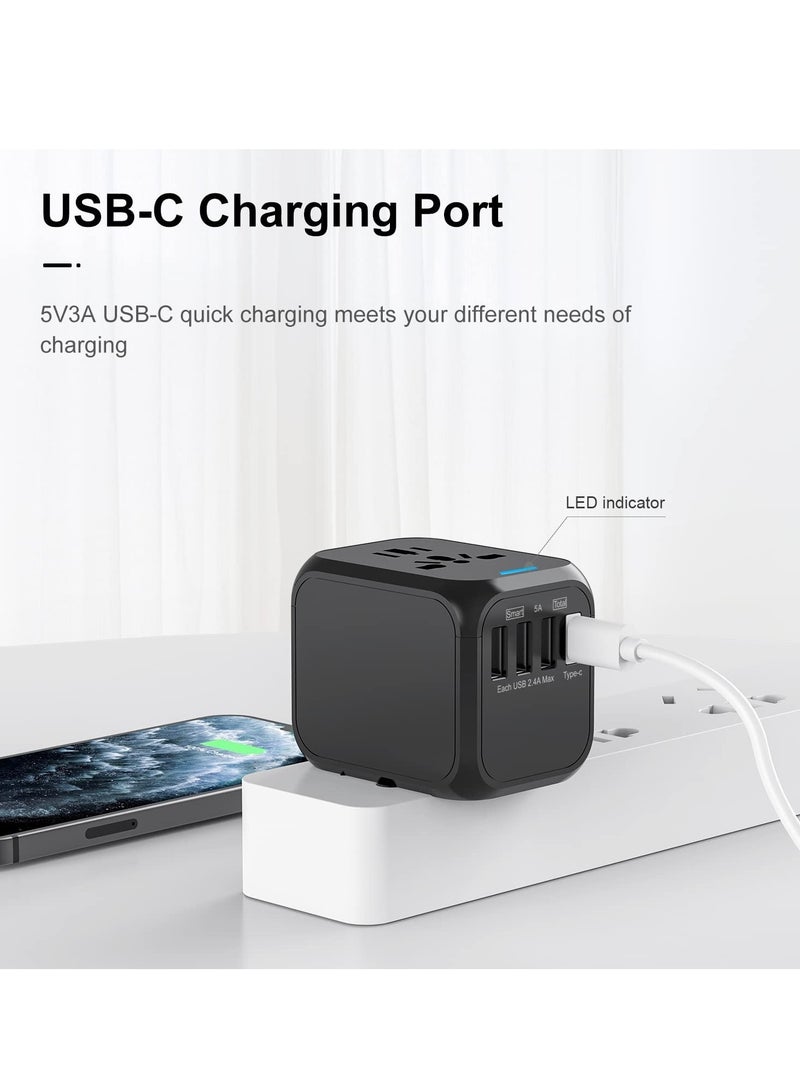 International Power Plug Adapter with 3 USB Ports & 1 Type-C Port (5V/3A), 4 AC Outlet Adaptor Charger for US to Most of Europe Iceland Spain Italy France Germany